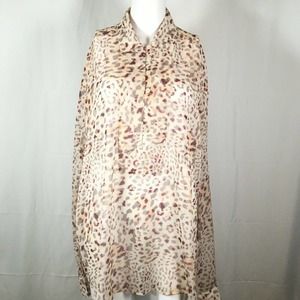 Asos Design Shirt Womens Sz L Beige‎ Leopard Print Chiffon Sheer Tunic Top